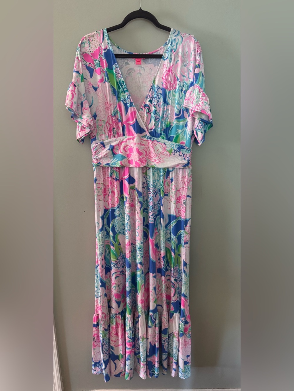 Lilly Pulitzer Jessi Midi Dress Large Peony for Your Thoughts Tiered Flutter XL